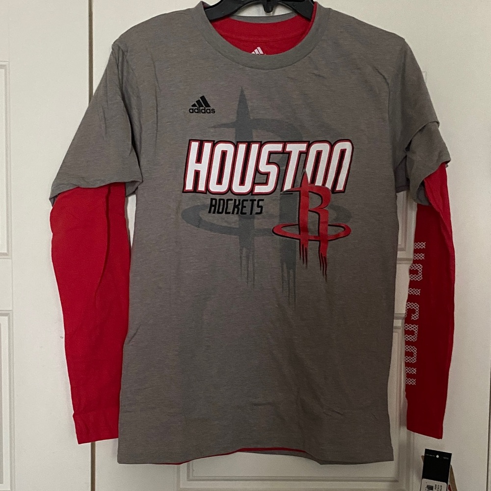 Adidas Houston Rockets Gray and Red Long Sleeve Tee